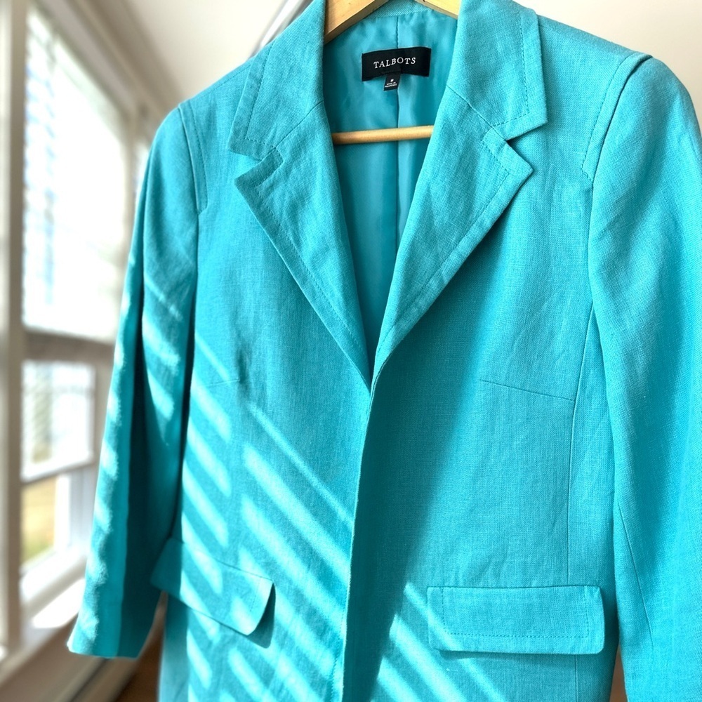 Talbots Vibrant Blue Jacket with 3/4 Length Sleeves, 💯 linen, lined